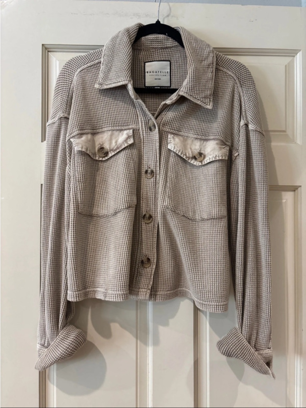 bagatelle Neutral Beige Waffle Knit Button-Front Jacket
